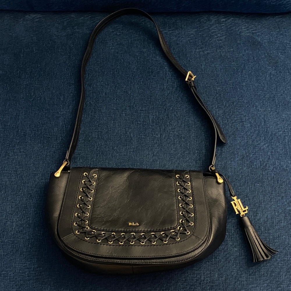 Ralph Lauren Black and Gold Accent Shoulder Bag